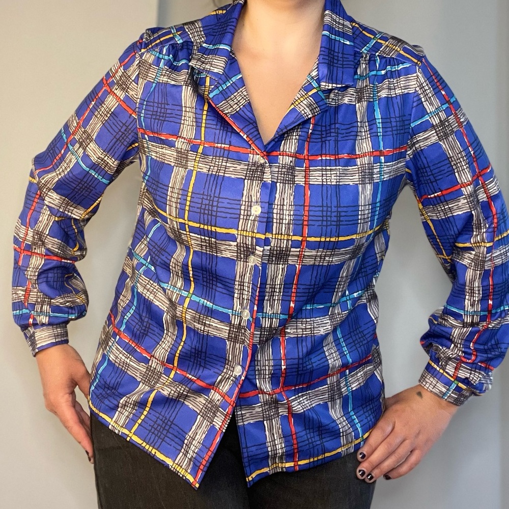 Vintage Blair of Warren, Pa blue plaid button-up shirt. Size large